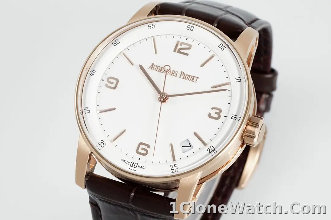 watch Audemars Piguet CODE 11.59 Blue Dial Three-Hand Automatic Watch   41mm Rose Gold Case with Brown Leather Strap - detail