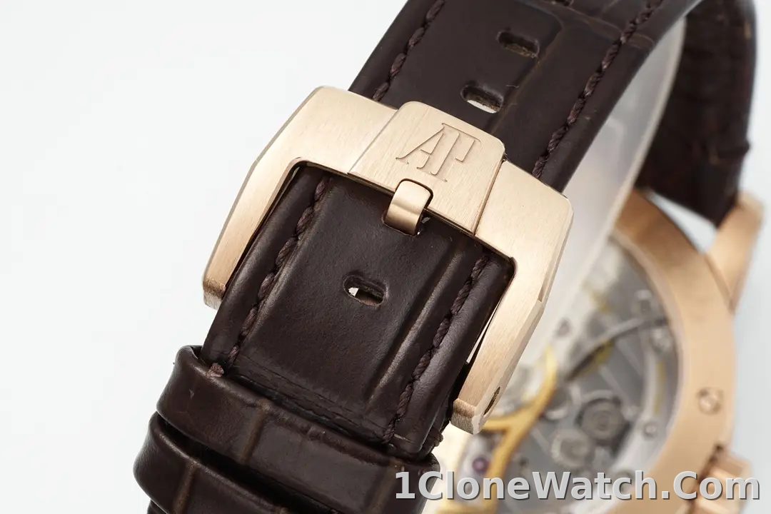 watch Audemars Piguet CODE 11.59 Blue Dial Three-Hand Automatic Watch   41mm Rose Gold Case with Brown Leather Strap - detail