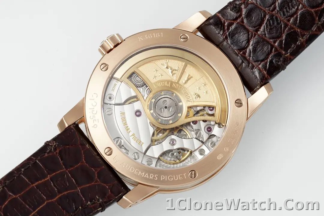 watch Audemars Piguet CODE 11.59 Blue Dial Three-Hand Automatic Watch   41mm Rose Gold Case with Brown Leather Strap - detail