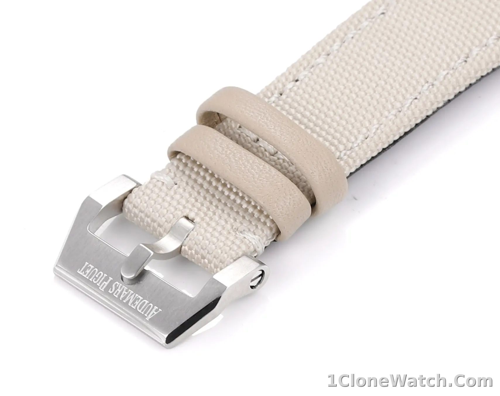 watch Audemars Piguet CODE 11.59 Stainless Steel Watch with Smoked Dial and Beige Fabric Strap, 41mm - detail