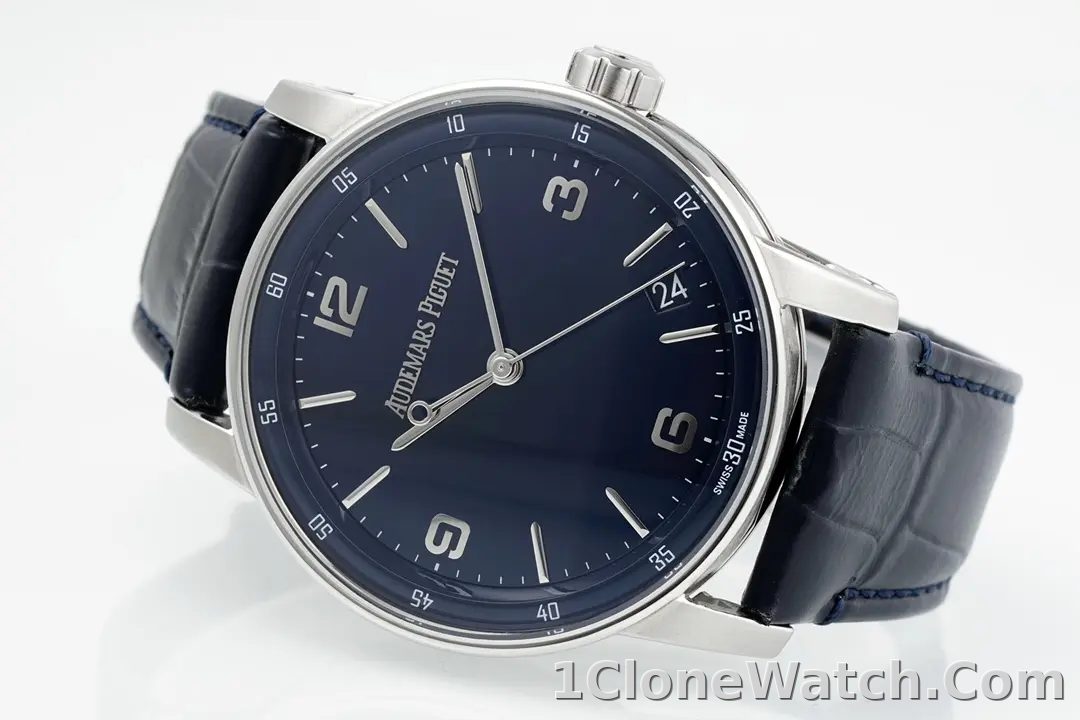 watch Audemars Piguet CODE 11.59 Blue Dial Three-Hand Automatic Watch with Leather Strap - detail