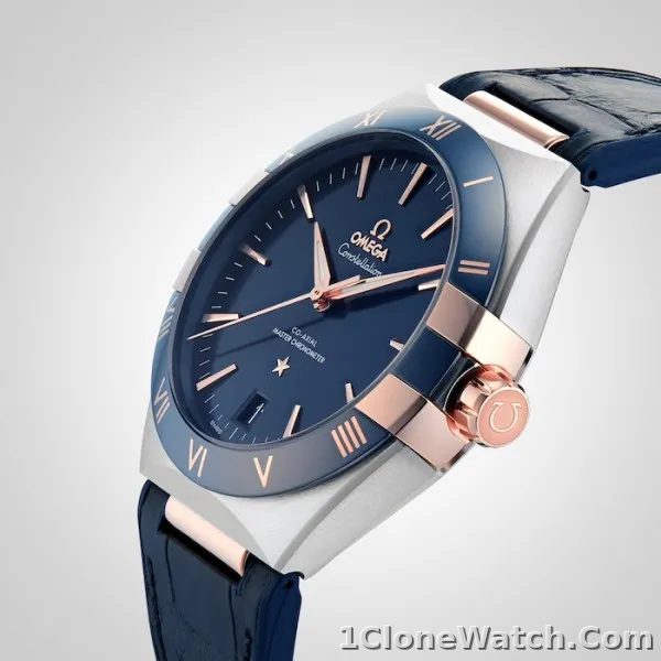 Omega Constellation Men Automatic Blue Leather Watch O13123412103001 - detail