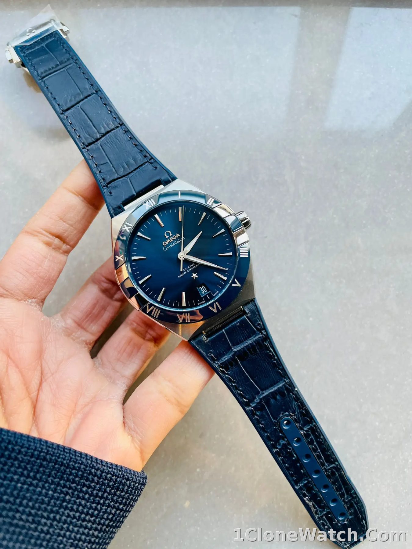 Omega Constellation Men Automatic Blue Leather Watch O13133412103001 - detail