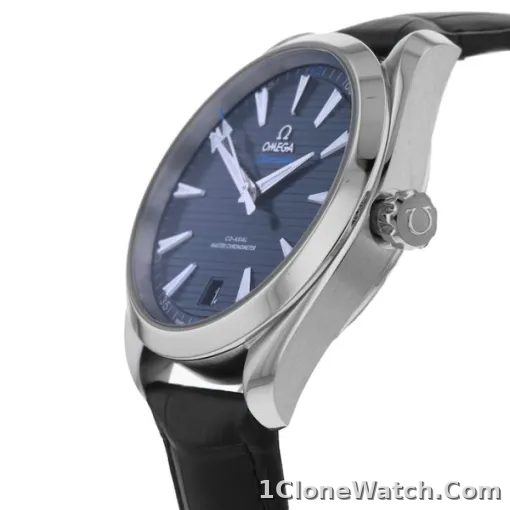 Omega Seamaster Aqua Terra Men Automatic Blue Leather Watch O22013412103001 - detail