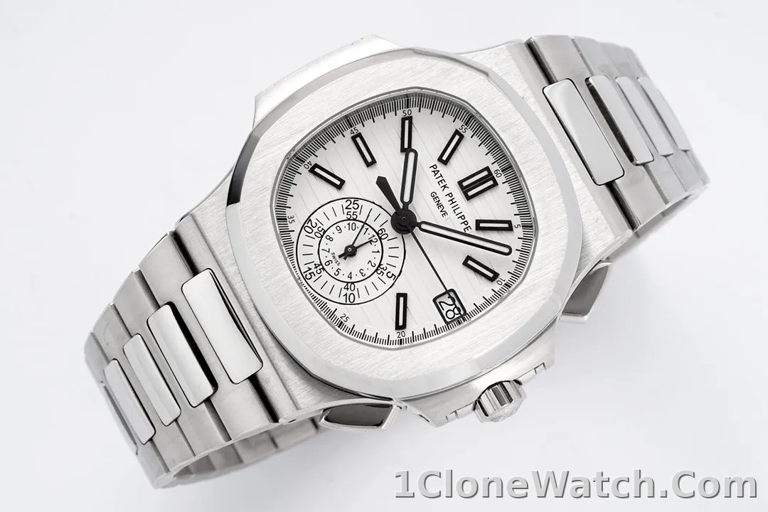 Patek Philippe Silver Nautilus Chronograph Watch - detail