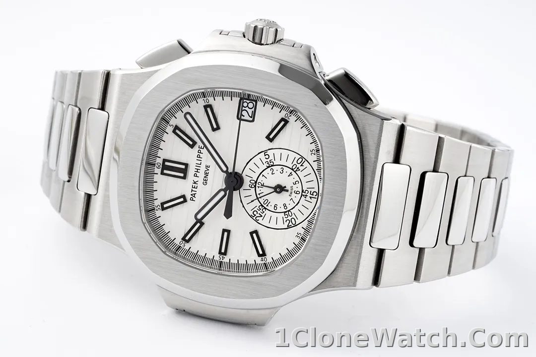 Patek Philippe Silver Nautilus Chronograph Watch - detail