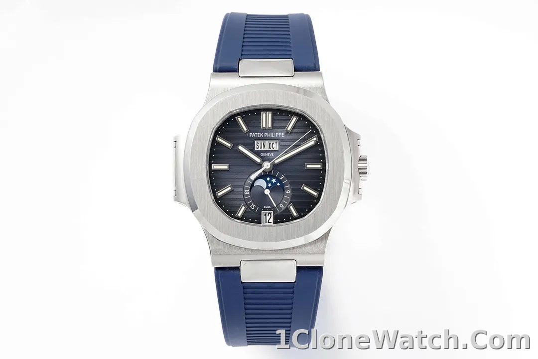 Patek Philippe Blue Nautilus Rubber Strap Watch