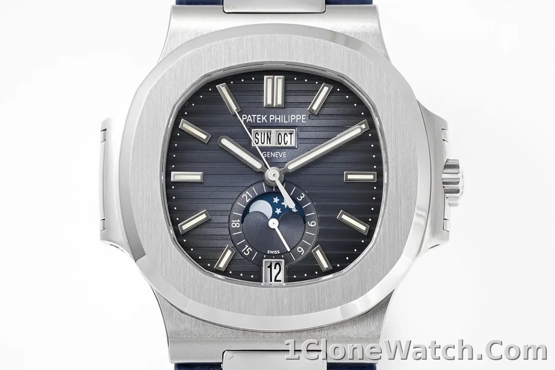 Patek Philippe Blue Nautilus Rubber Strap Watch - detail
