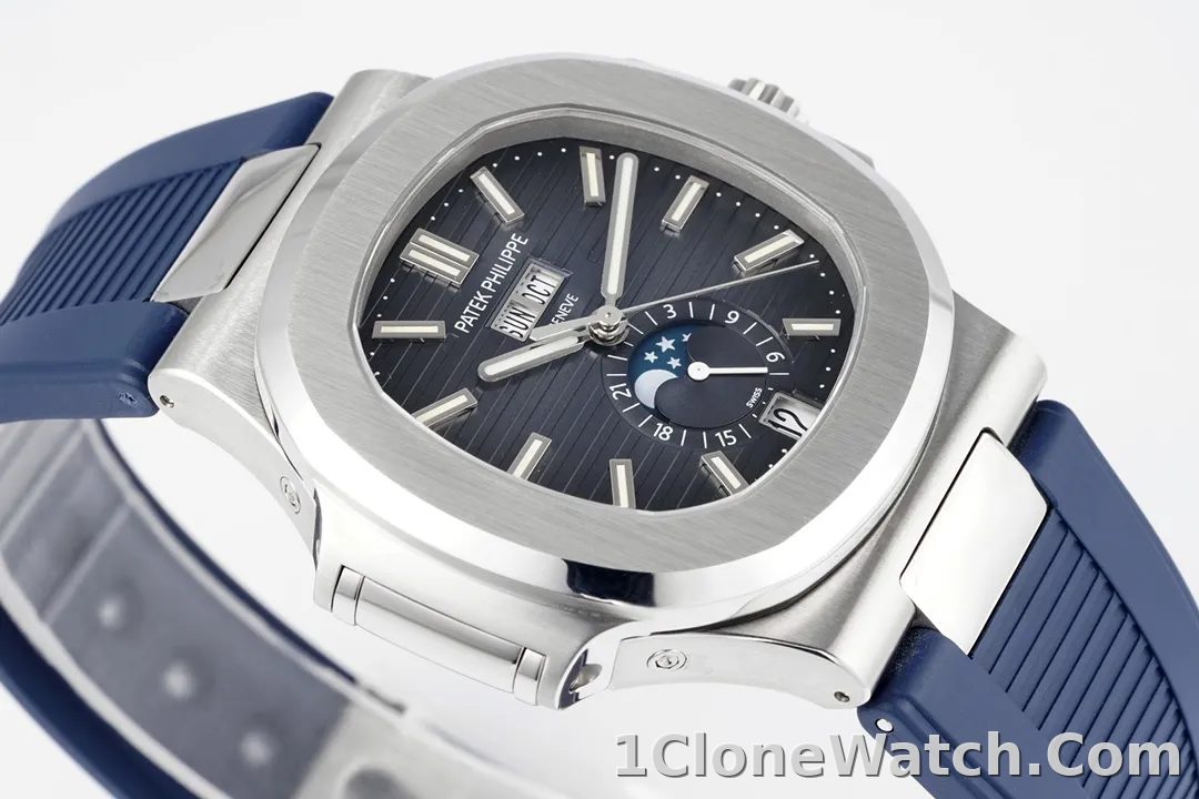 Patek Philippe Blue Nautilus Rubber Strap Watch - detail