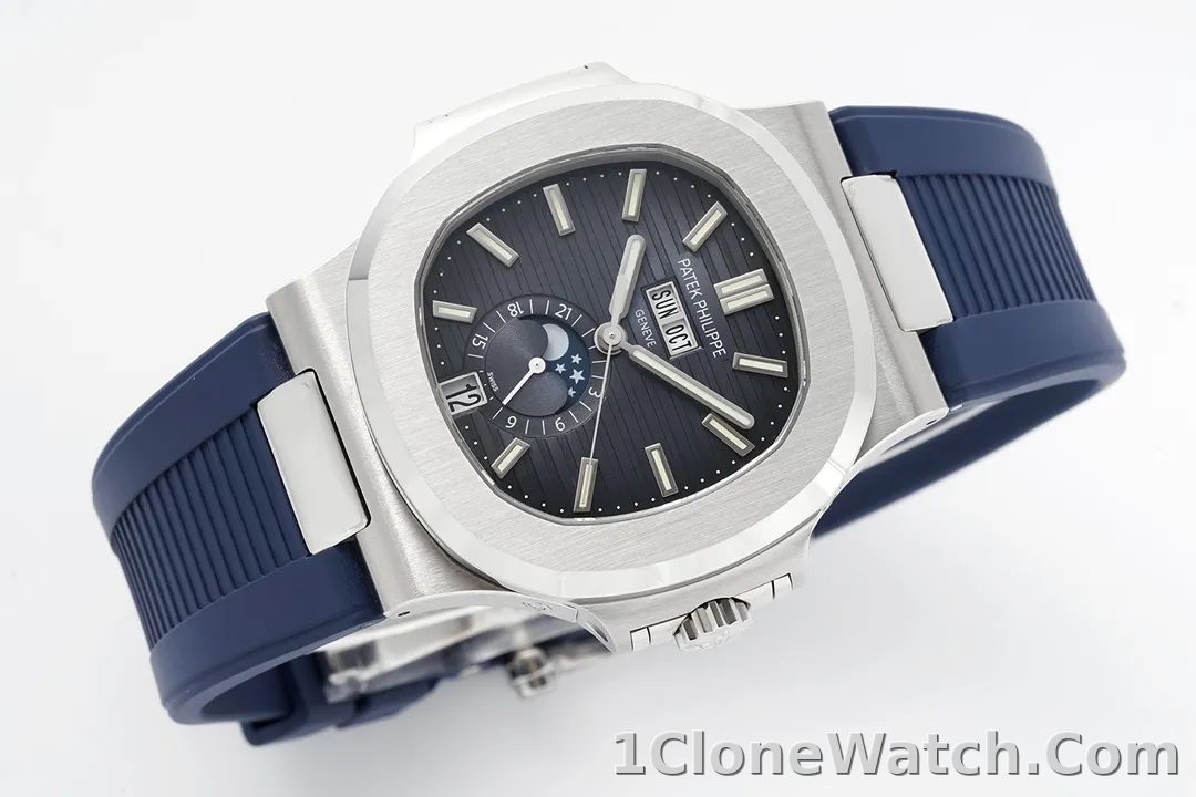 Patek Philippe Blue Nautilus Rubber Strap Watch - detail