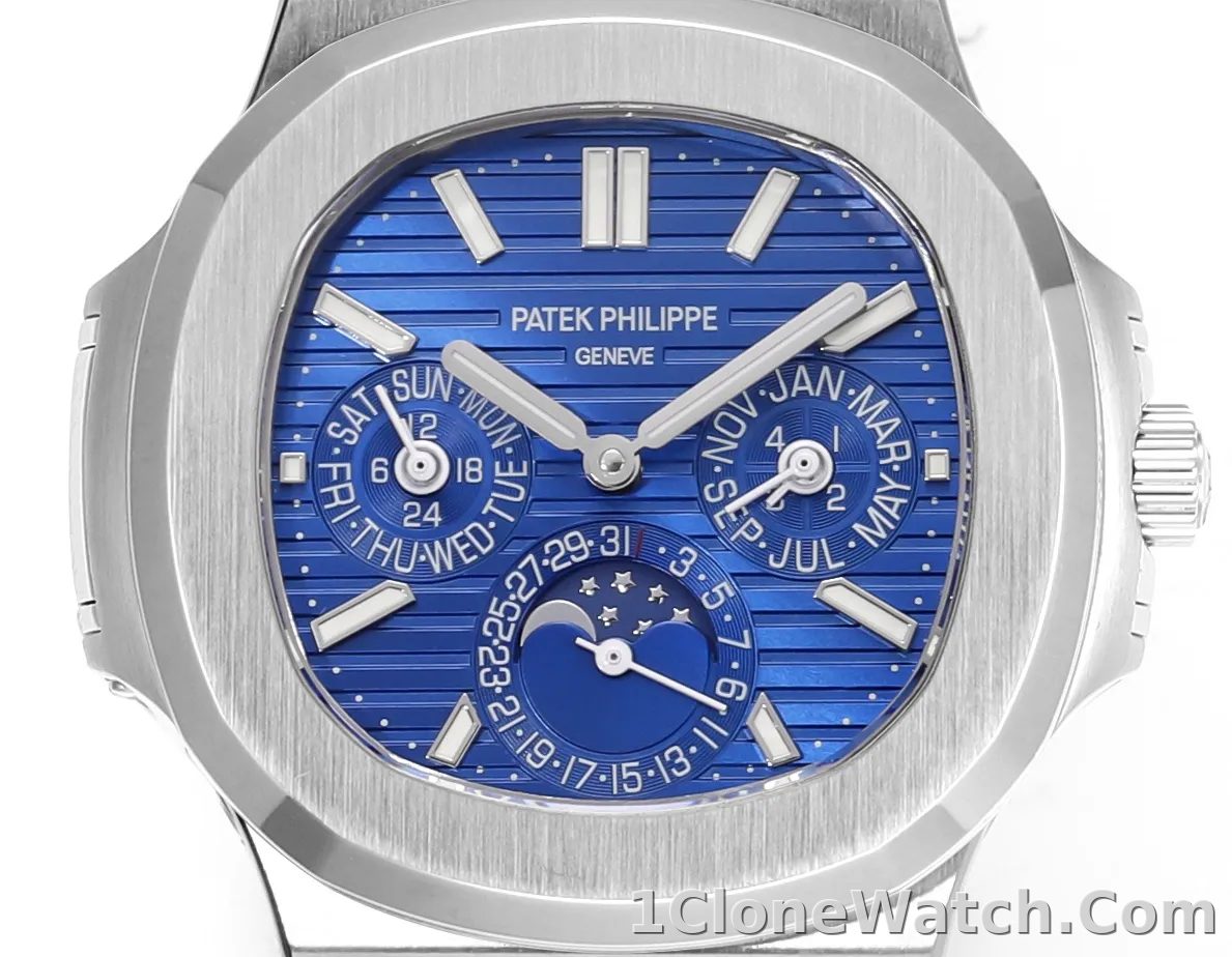 Patek Philippe Blue Nautilus Perpetual Calendar - detail