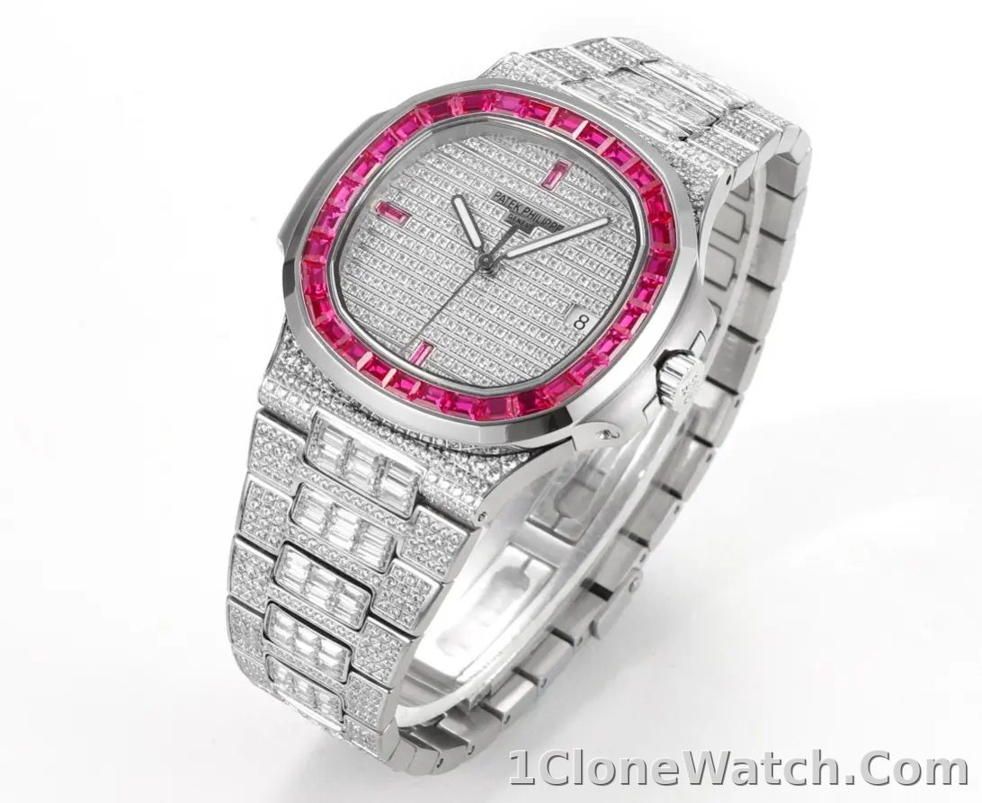 Patek Philippe White Gold Ruby Nautilus Watch - detail