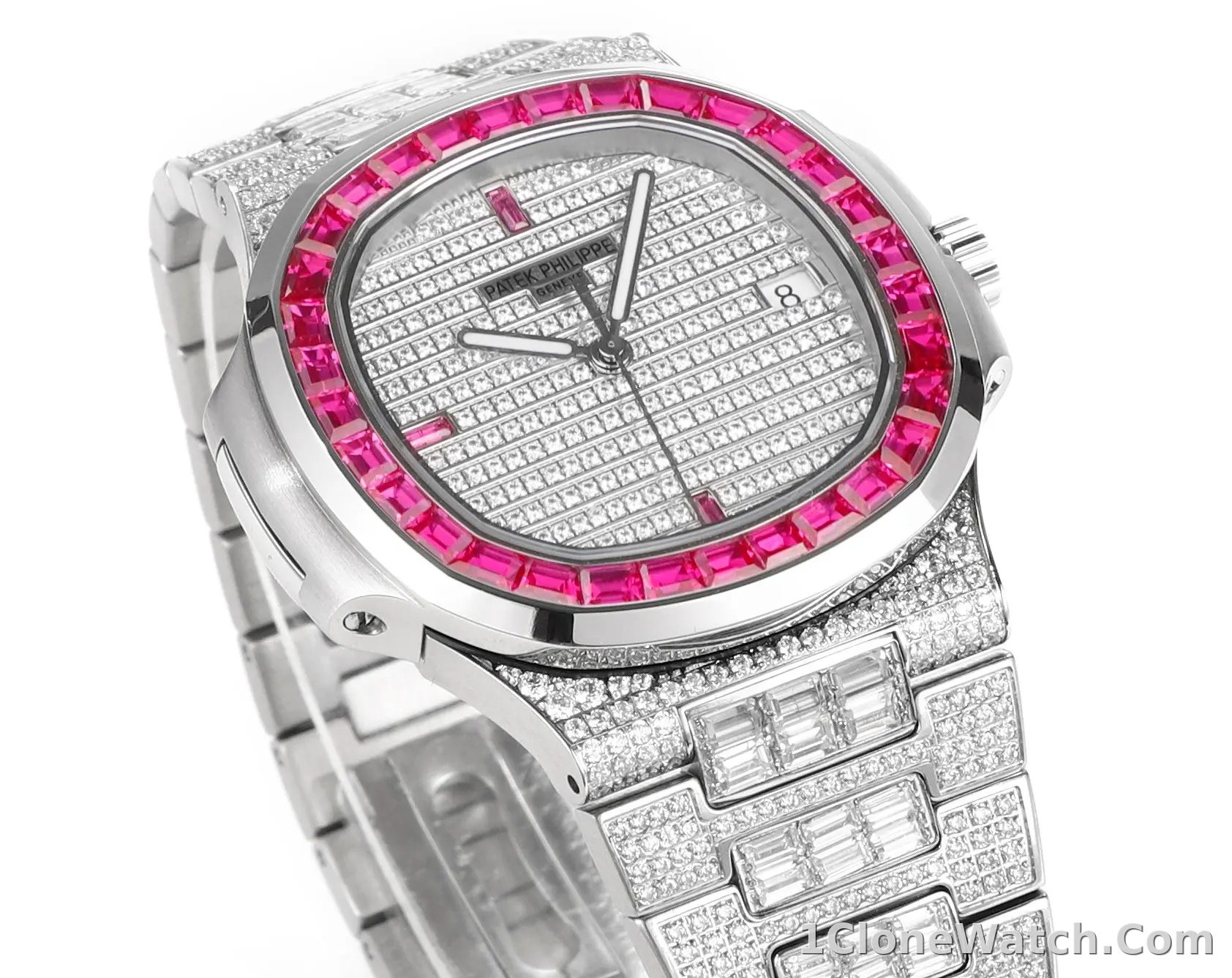 Patek Philippe White Gold Ruby Nautilus Watch - detail