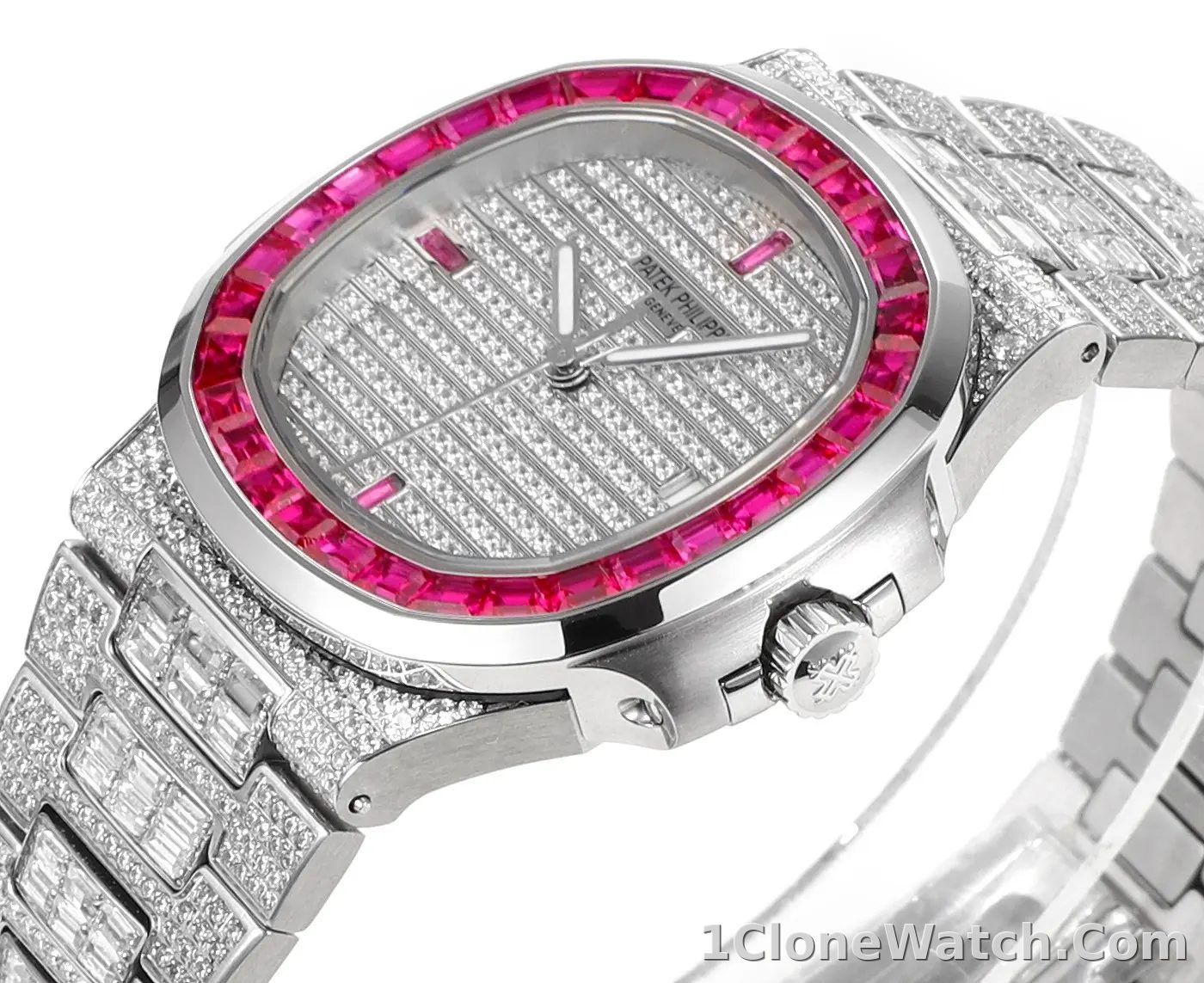 Patek Philippe White Gold Ruby Nautilus Watch - detail