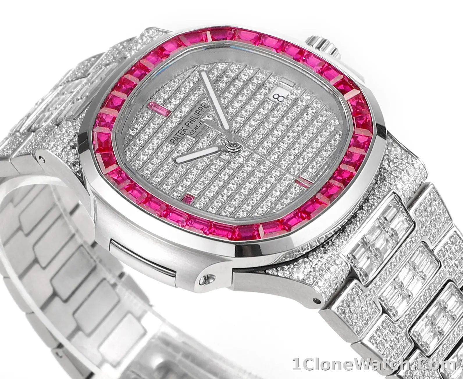 Patek Philippe White Gold Ruby Nautilus Watch - detail