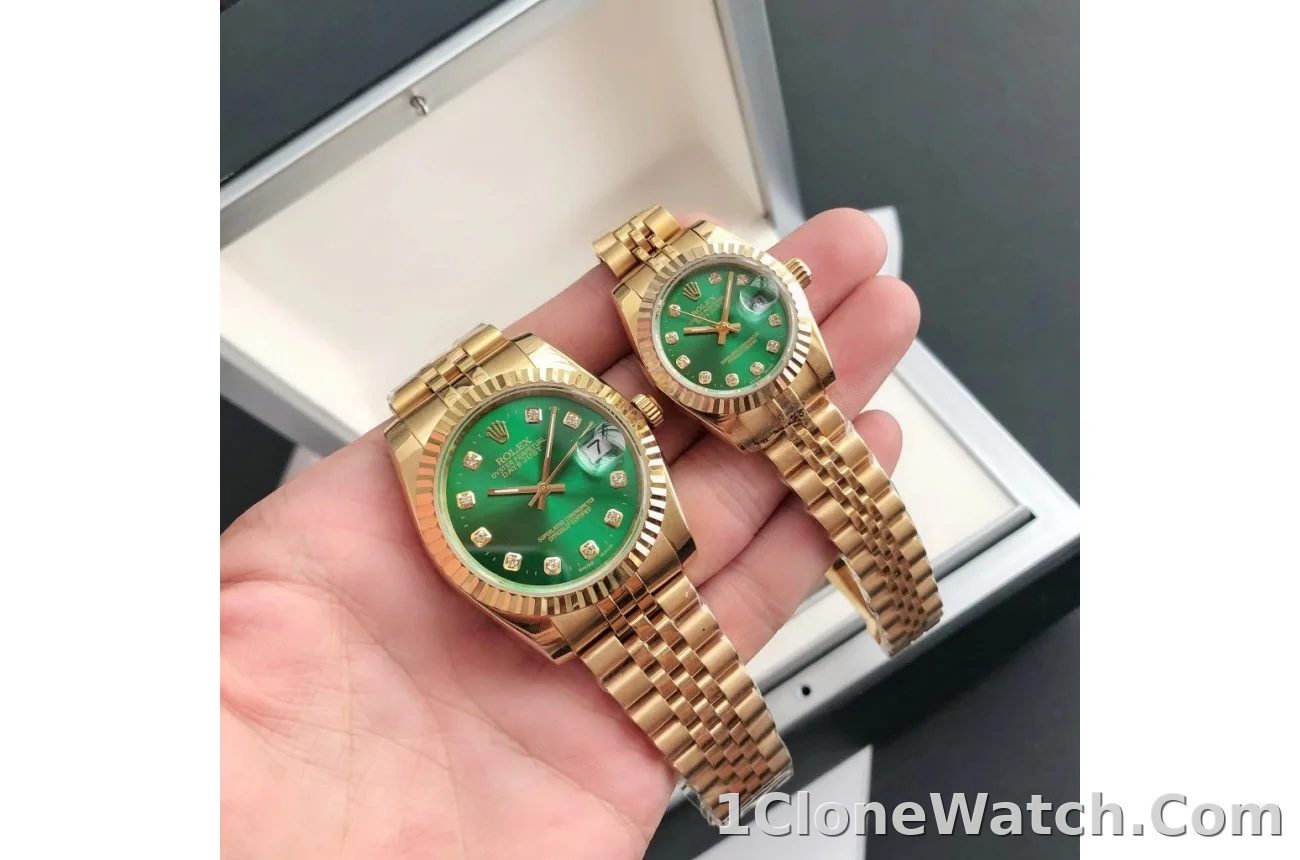 Couple Watches Rolex Datejust 36/28mm RG/RG Jub Green/Dial