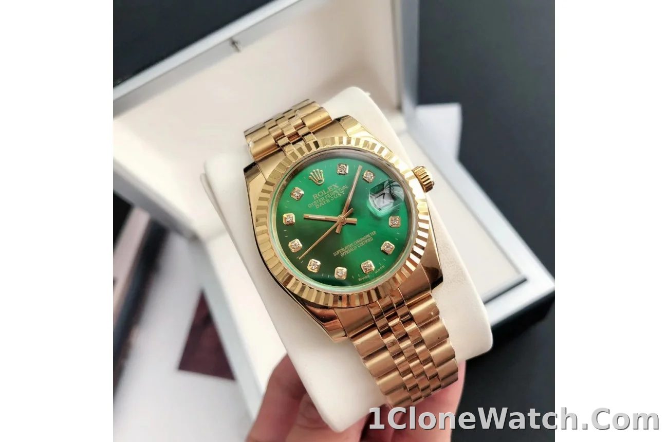 Couple Watches Rolex Datejust 36/28mm RG/RG Jub Green/Dial - detail
