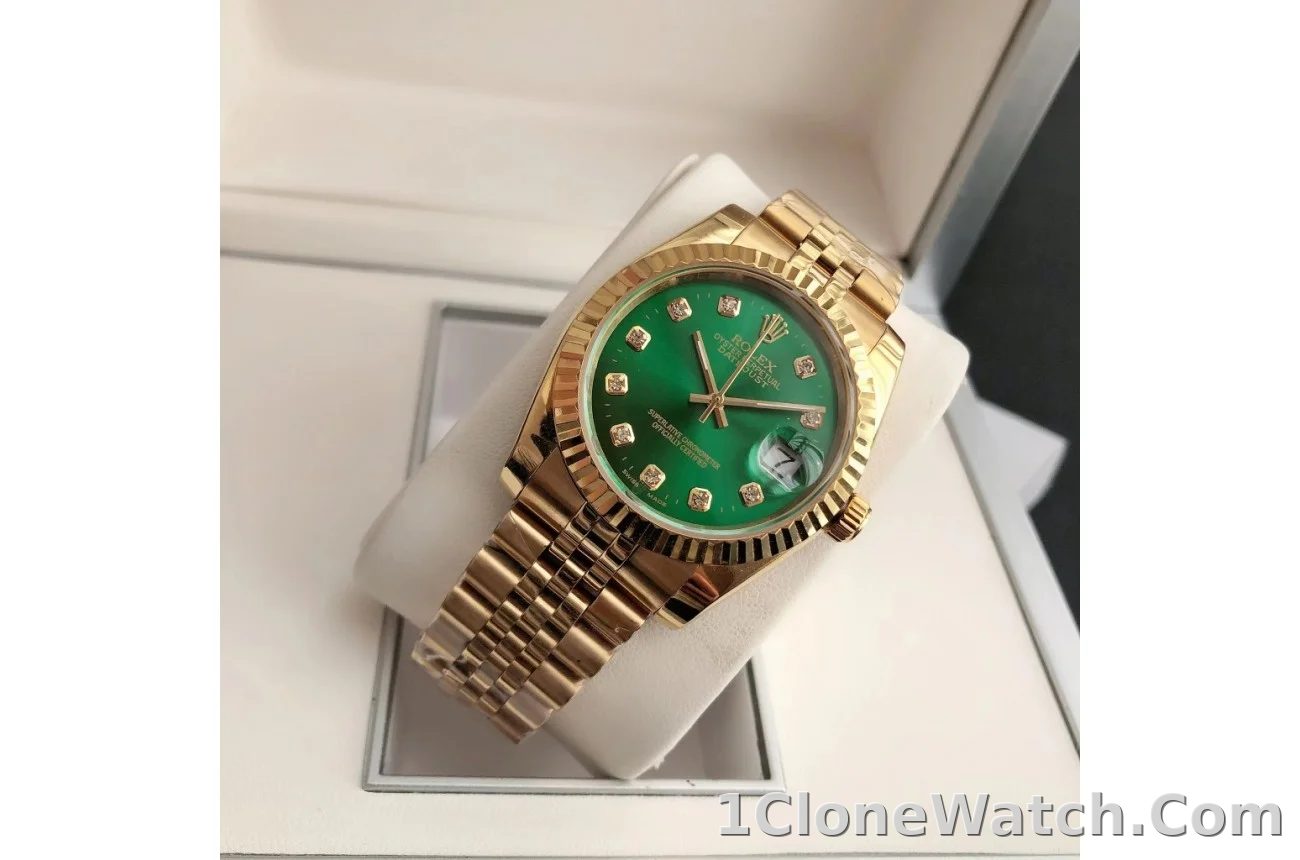 Couple Watches Rolex Datejust 36/28mm RG/RG Jub Green/Dial - detail