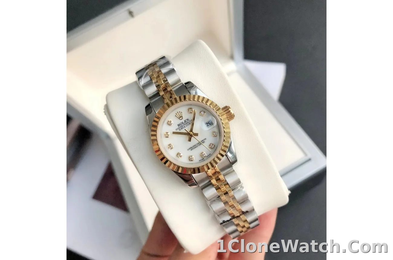 Couple Watches Rolex Datejust 36/28mm RG/SS Jub White/Dial - detail