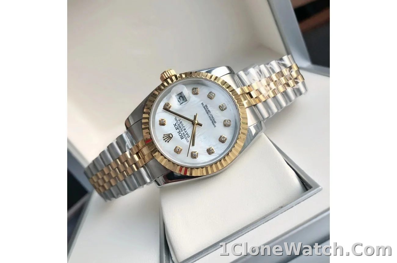 Couple Watches Rolex Datejust 36/28mm RG/SS Jub White/Dial - detail