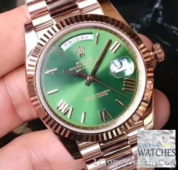 ROLEX DAY DATE GREEN DIAL SAPPHIRE CRYSTAL 40MM SWISS REPLICA 228235.6 - detail