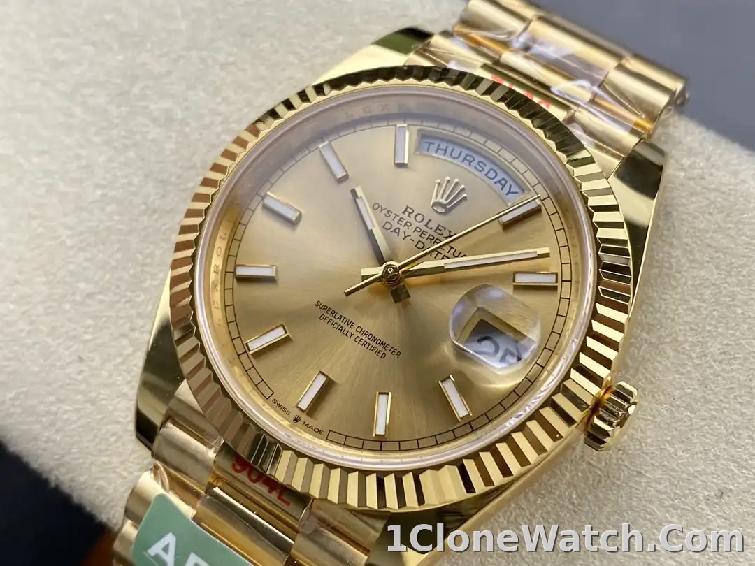 Superclone Rolex Day-Date II 40mm Champagne Dial 228238 - detail