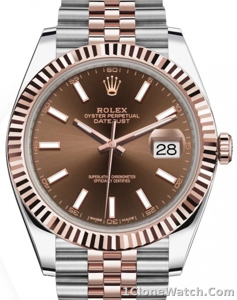 Rolex Datejust 41 Rose Gold/Steel Chocolate Dial Fluted Bezel (Jubilee) 126331 - detail