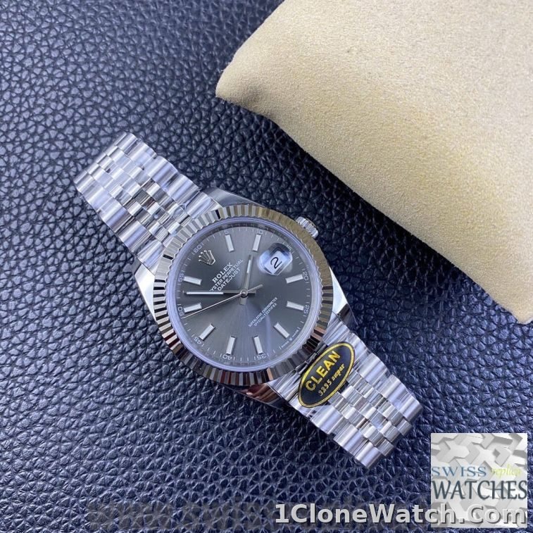 ROLEX DATEJUST GRAY DIAL STAINLESS STEEL 41MM SWISS REPLICA m126334.0024 - detail