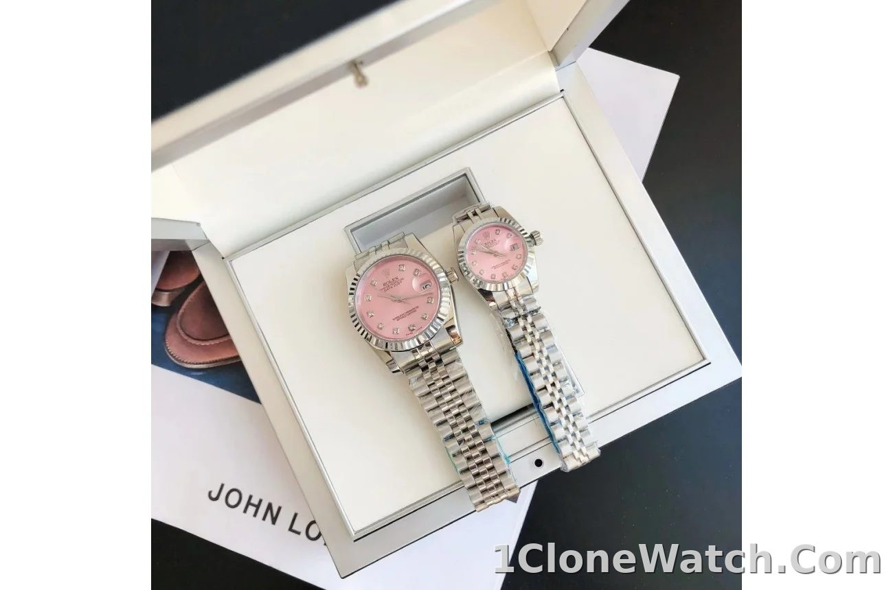 Couple Watches Rolex Datejust 36/28mm SS/SS Jub Pink/Dial - detail
