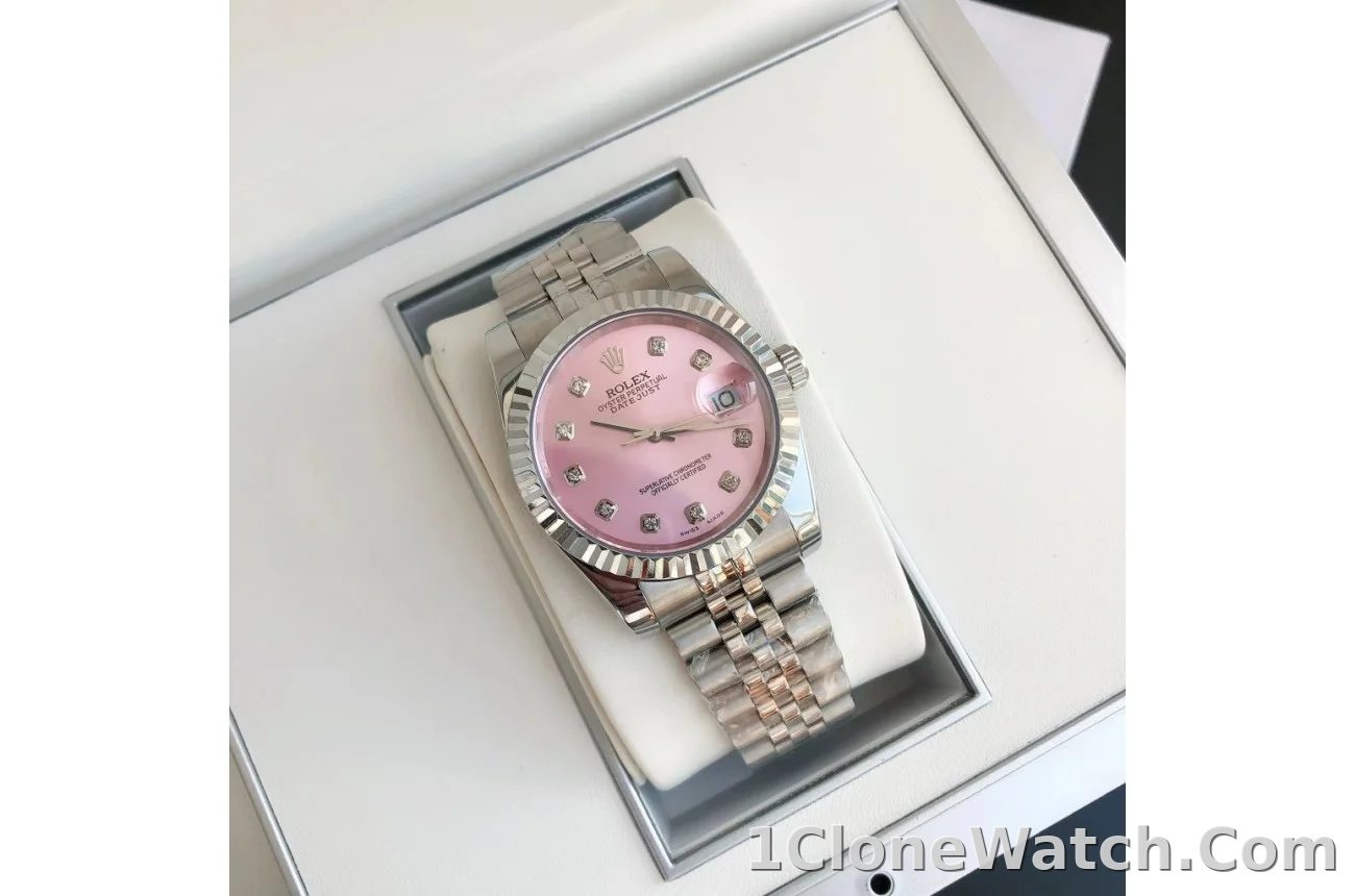 Couple Watches Rolex Datejust 36/28mm SS/SS Jub Pink/Dial - detail