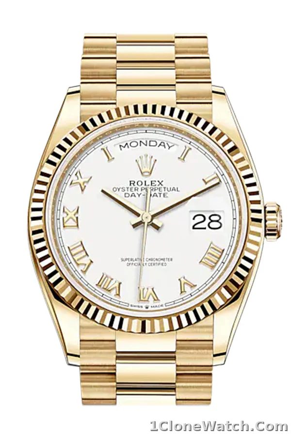 ROLEX DAY DATE WHITE DIAL SAPPHIRE CRYSTAL 36MM SWISS REPLICA m128238.2