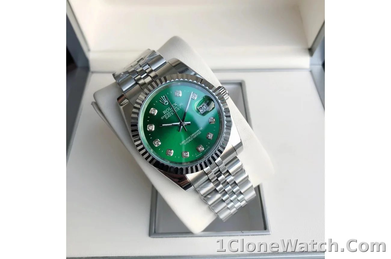 Couple Watches Rolex Datejust 36/28mm SS/SS Jub Green/Dia - detail
