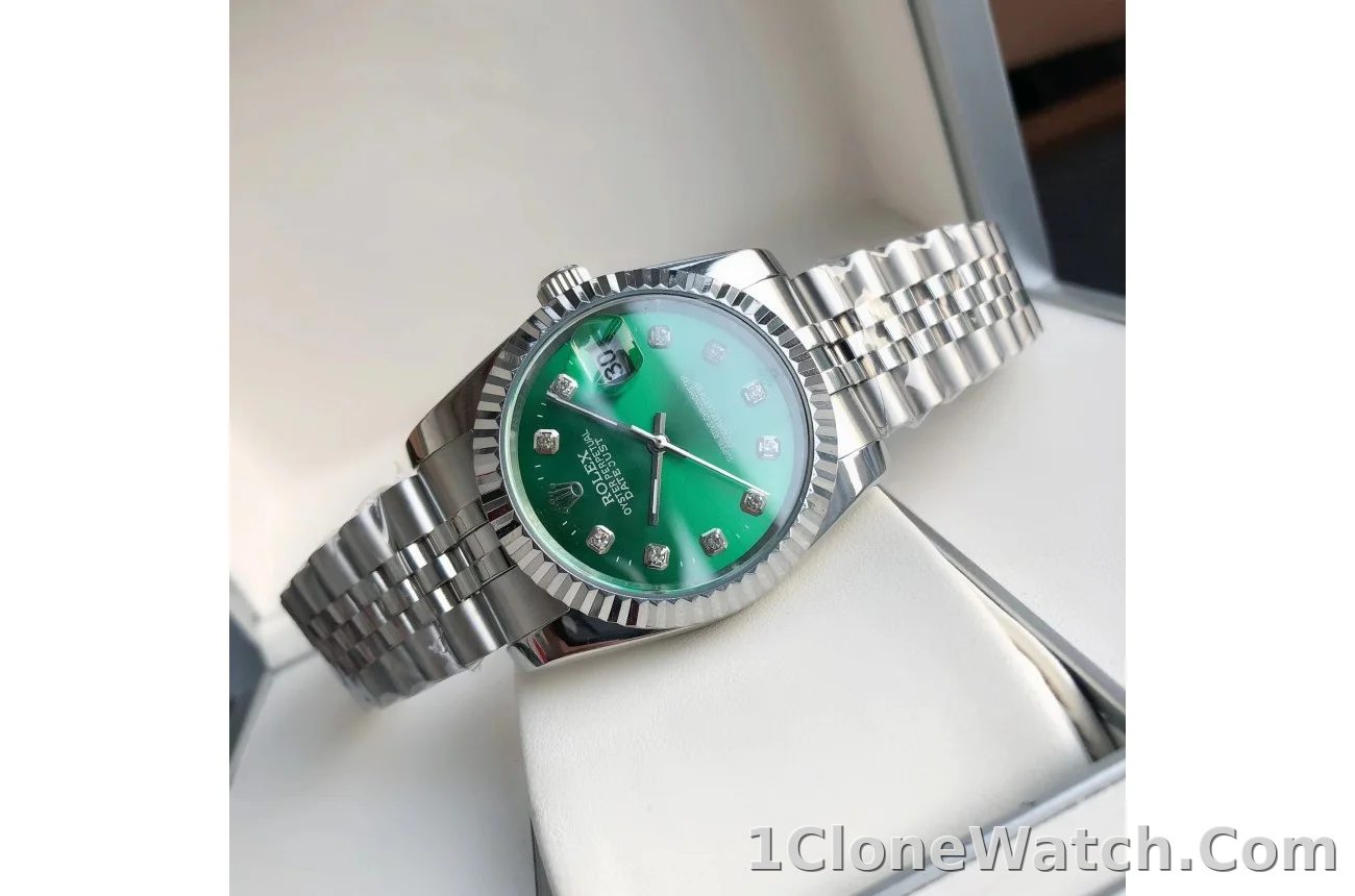 Couple Watches Rolex Datejust 36/28mm SS/SS Jub Green/Dia - detail