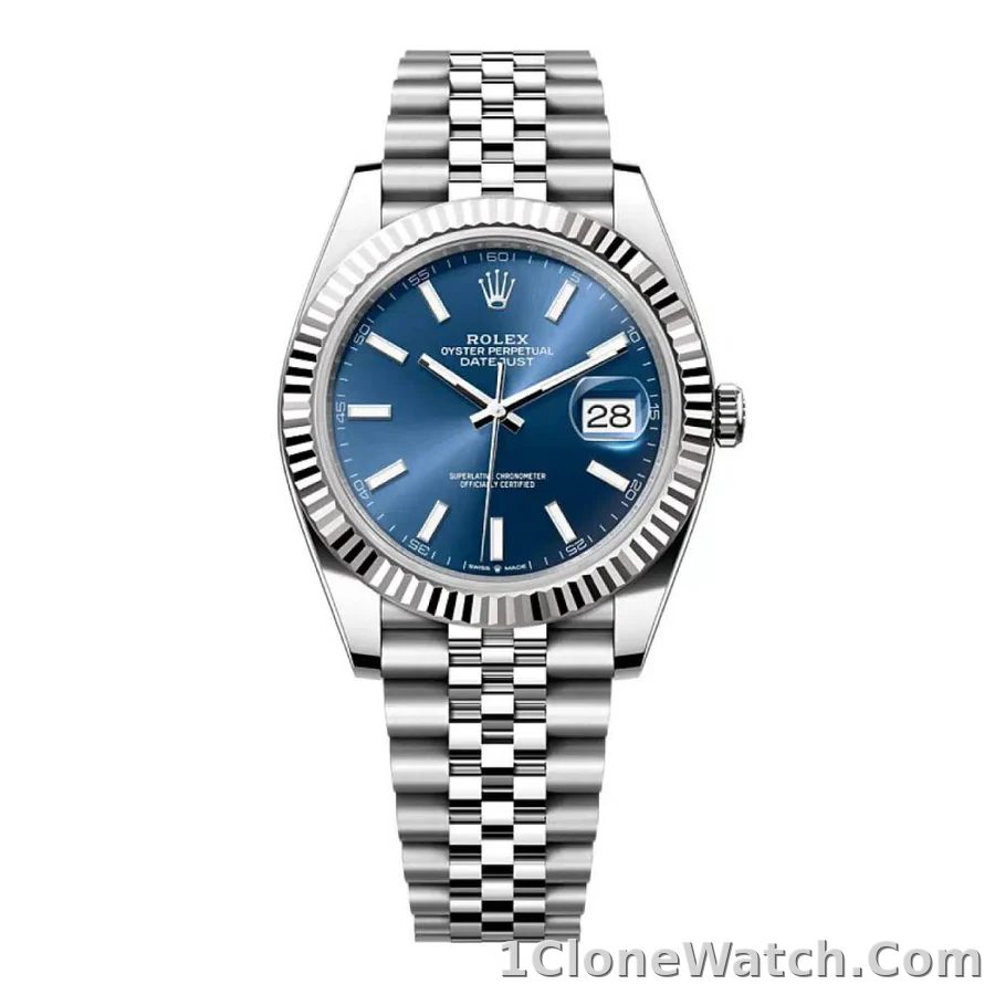 Rolex Datejust 41 White Gold/Steel Blue Dial Fluted Bezel 126334 (Jubilee)