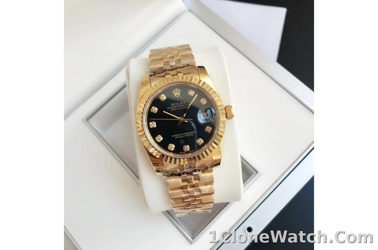 Couple Watches Rolex Datejust 36/28mm RG/RG Jub Black/Dial - detail