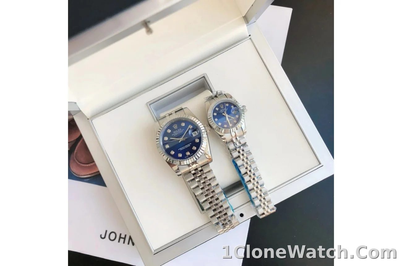 Couple Watches Rolex Datejust 36/28mm SS/SS Jub Blue/Dial - detail