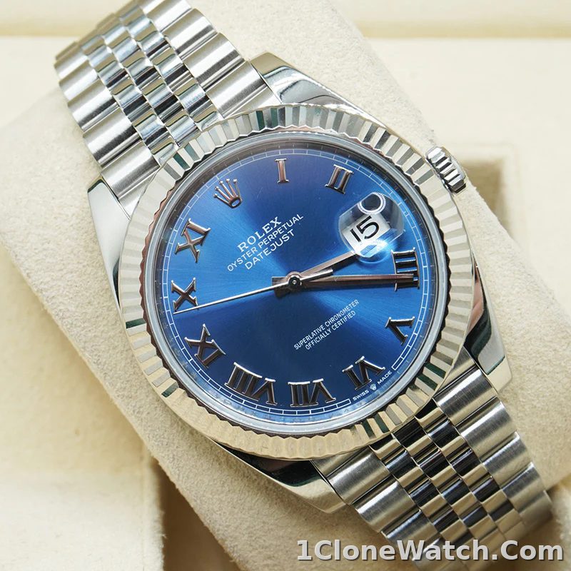 Rolex Datejust 41mm Blue Dial 126334 Jubilee Roman Dials - detail