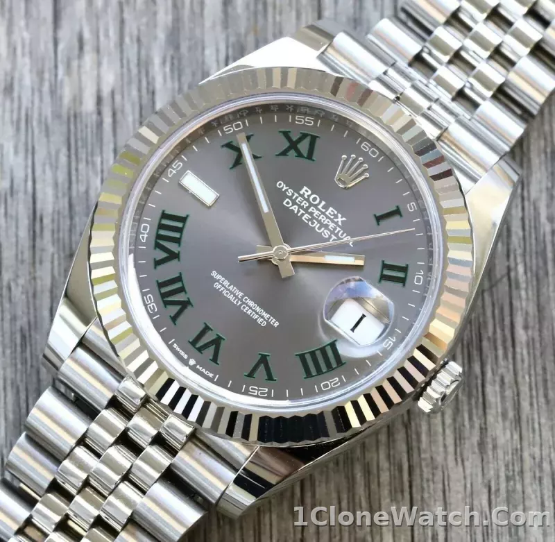 Superclone Rolex Datejust 41mm Rhodium Dial 126334  Wimbledon  Flutted / Jubilee - detail