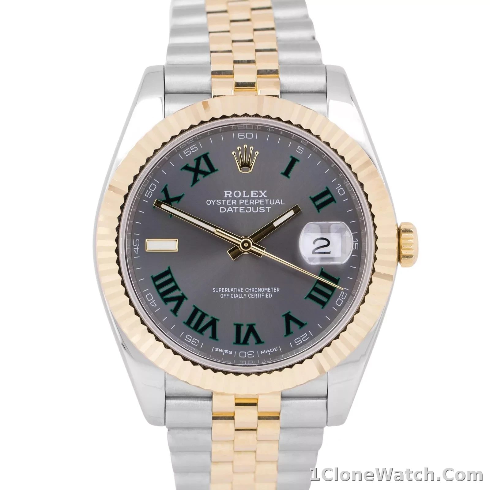 Superclone Rolex Datejust 41mm Rhodium Dial 126333 Wimbledon Flutted / Jubilee - detail