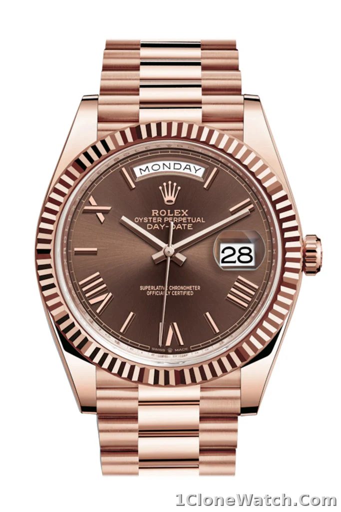 ROLEX DAY DATE BROWN DIAL 18K ROSE GOLD 40MM SWISS REPLICA 228235.9