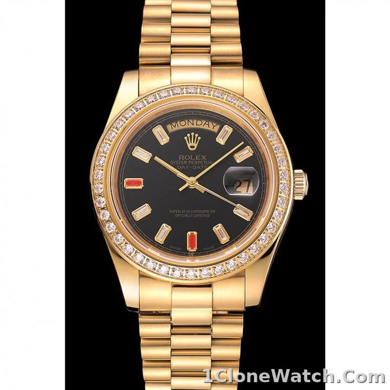 Superclone Rolex Day-Date 36mm Black Dial 1454101 - detail
