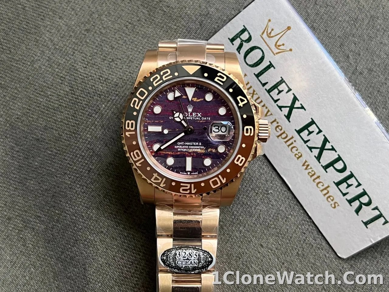 Superclone Rolex GMT-Master II 40 mm 126715CHNR Tiger Iron Dial - detail