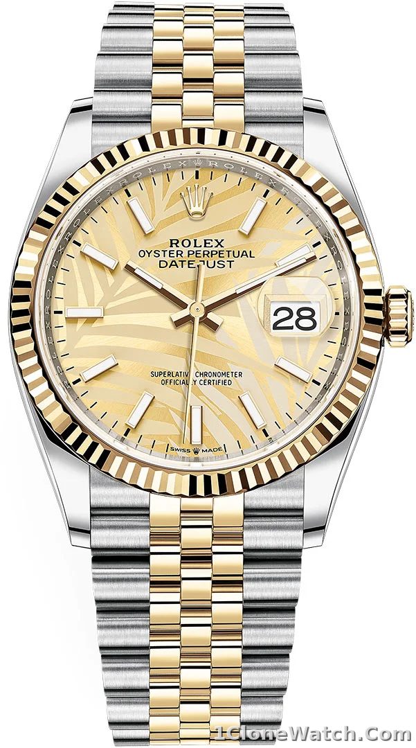 Rolex Datejust 36mm Gold Palm Motif Dial 126233