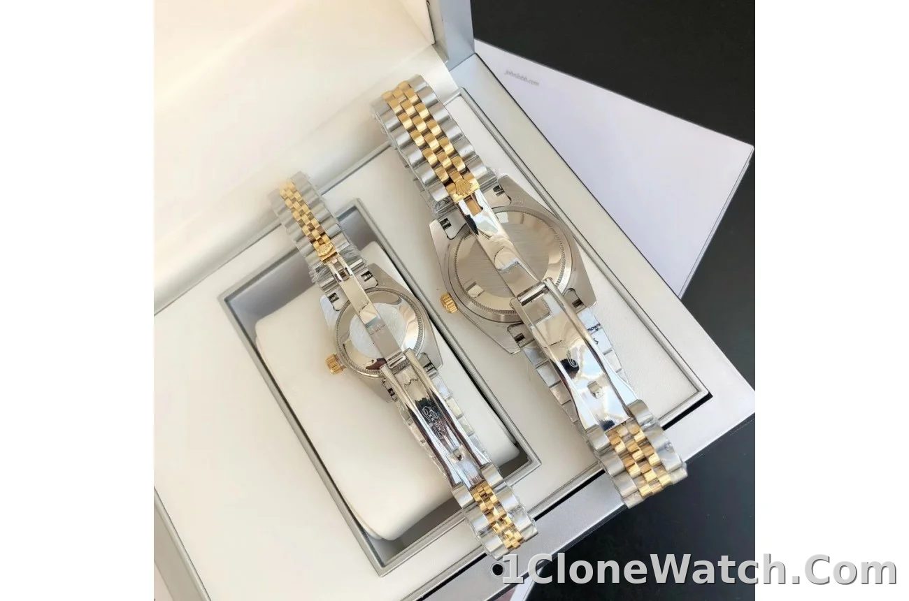 Couple Watches Rolex Datejust 36/28mm RG/SS Jub Black/Dia - detail