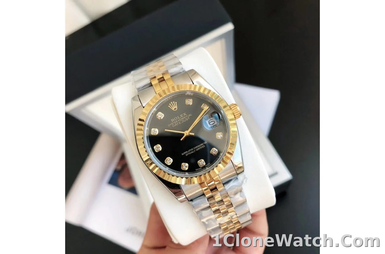 Couple Watches Rolex Datejust 36/28mm RG/SS Jub Black/Dia - detail