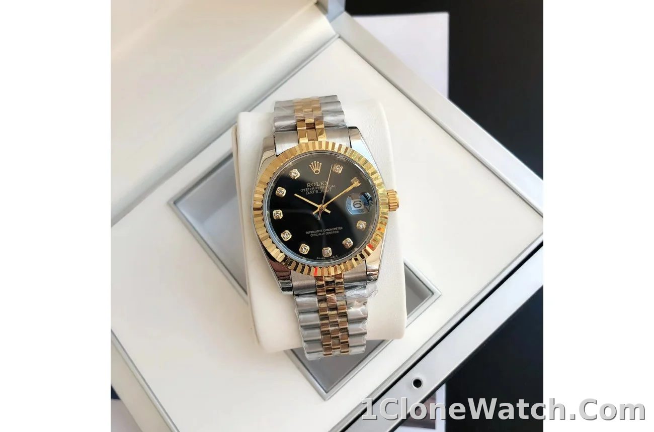 Couple Watches Rolex Datejust 36/28mm RG/SS Jub Black/Dia - detail