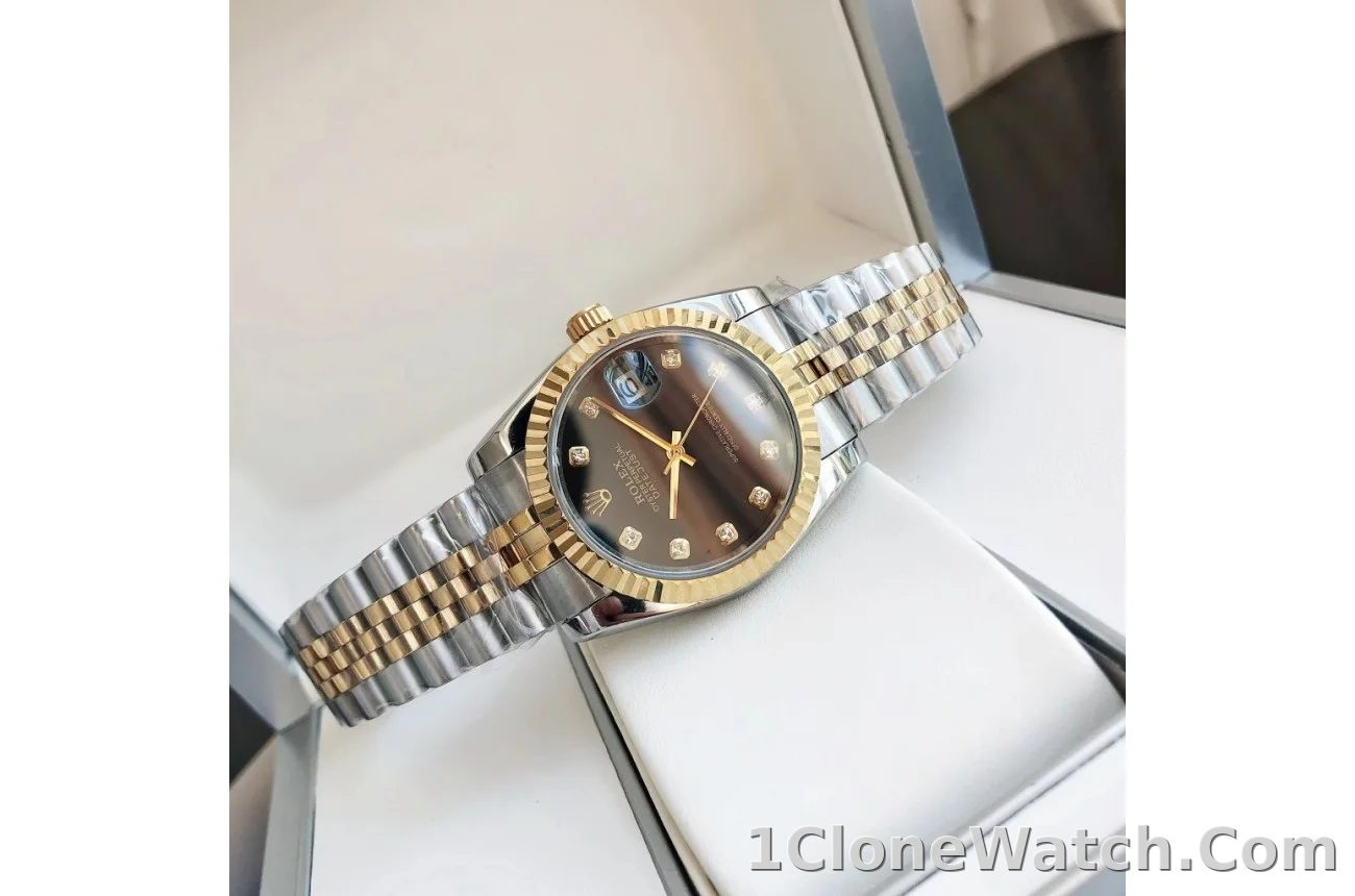 Couple Watches Rolex Datejust 36/28mm RG/SS Jub Black/Dia - detail