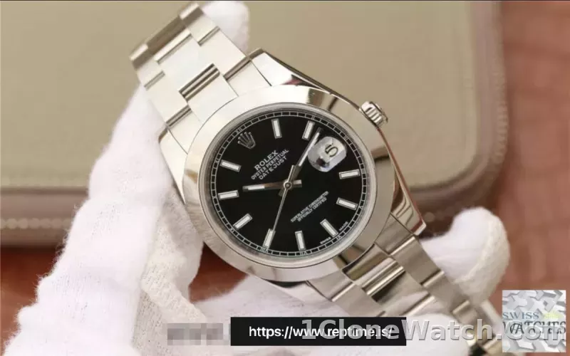ROLEX DATEJUST BLACK DIAL STAINLESS STEEL 41MM SWISS REPLICA m126300.0011 - detail