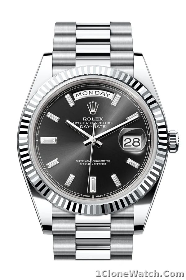 ROLEX DAY DATE BLACK DIAL SAPPHIRE CRYSTAL 41MM SWISS REPLICA 118239.1
