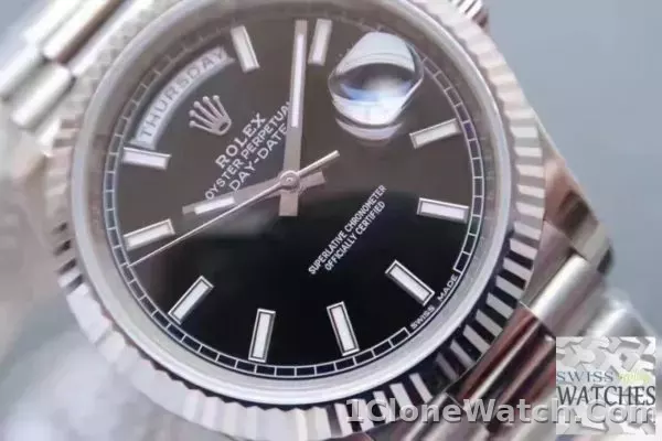 ROLEX DAY DATE BLACK DIAL SAPPHIRE CRYSTAL 41MM SWISS REPLICA 118239.1 - detail